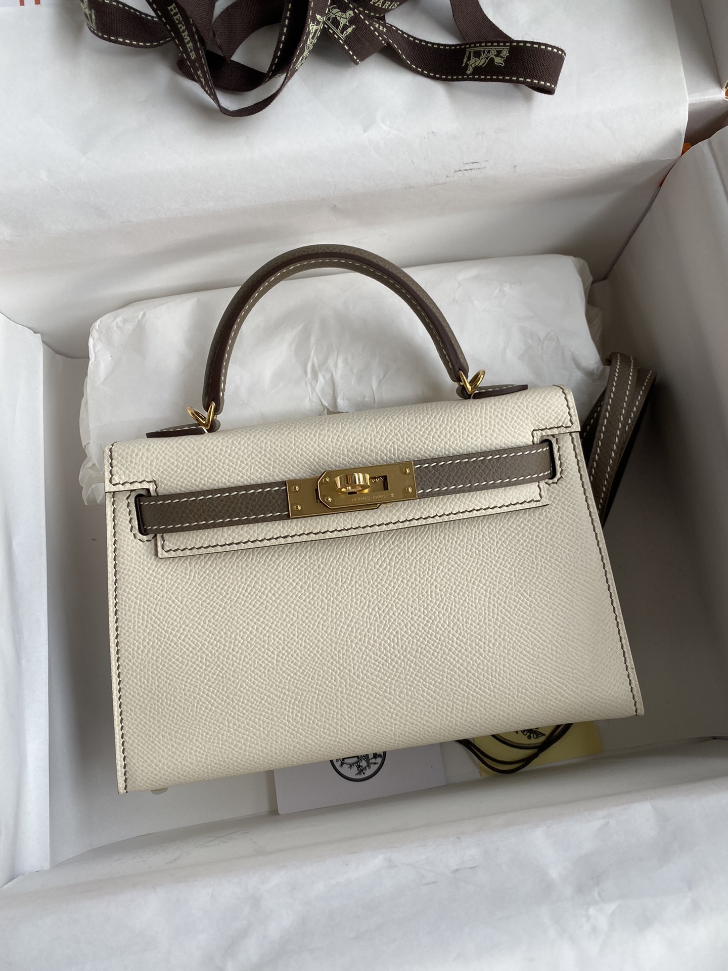 Hermes Kelly Mini II Bag 19CM In White Grey Epsom Leather